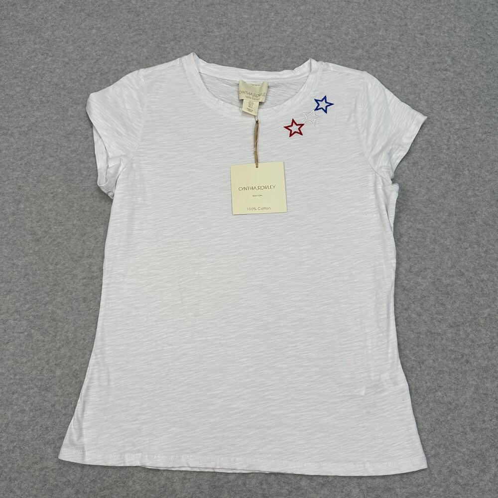 Cynthia Rowley T-Shirt WMNS S White Embroidered Star Slub Jersey Cotton Crewneck